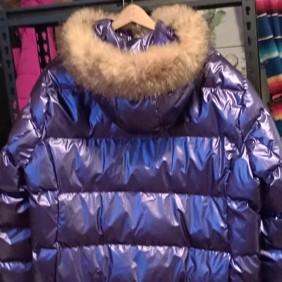 Shiny Purple Puffer Jacket with Fur Hood - Picture 5 of 8